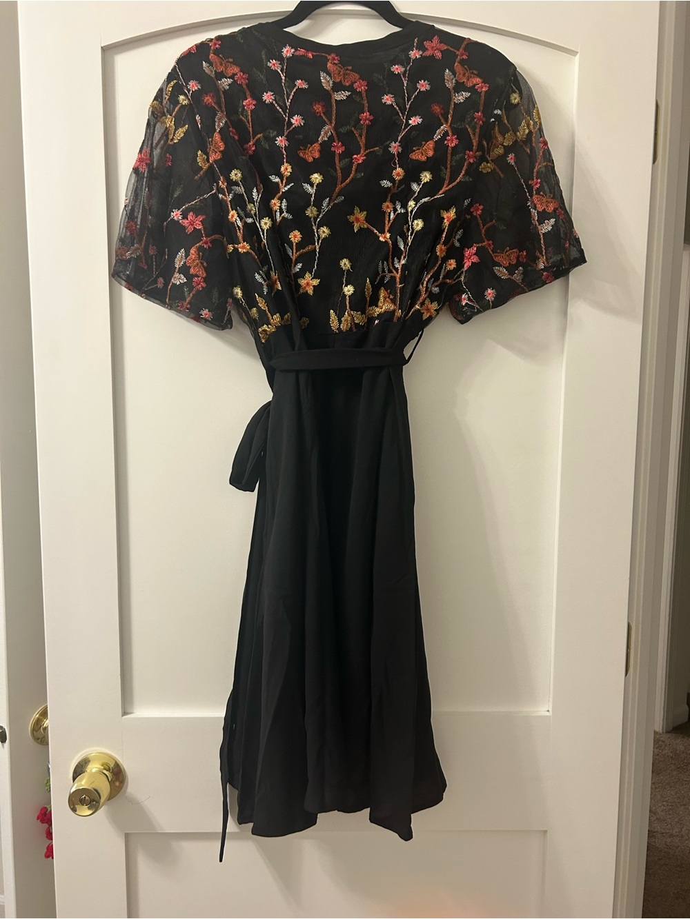 Black Embroidered Floral and Butterfly Dress - Picture 4 of 5